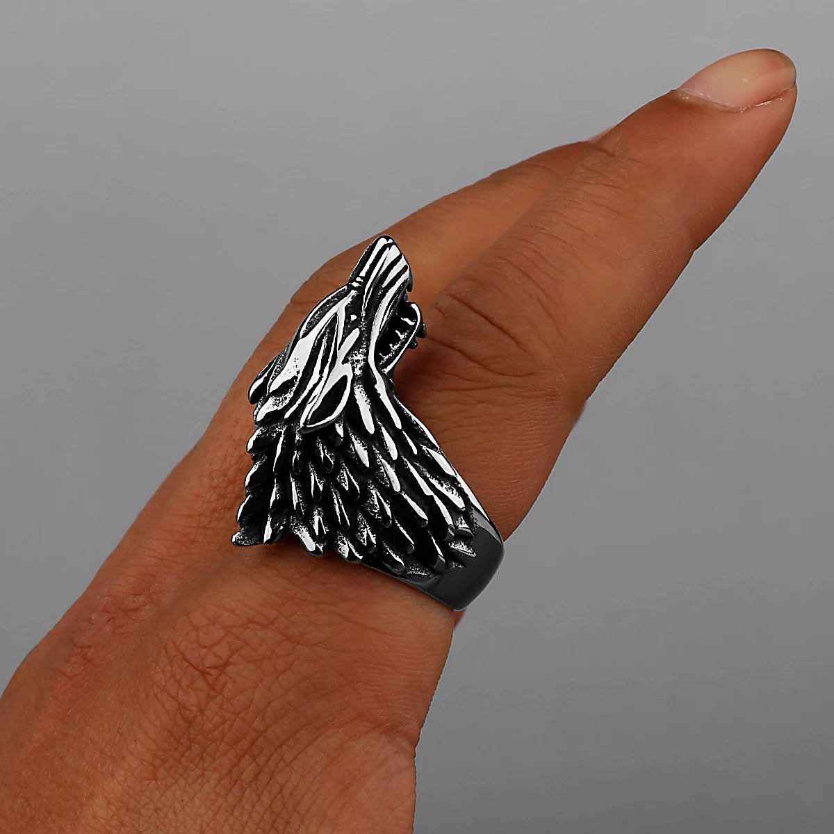 Viking Domineering Wolf Head Ring Men's Fashion Personality Creative Nordic Stainless Steel Ring Jewelry Gift for Boyfriend