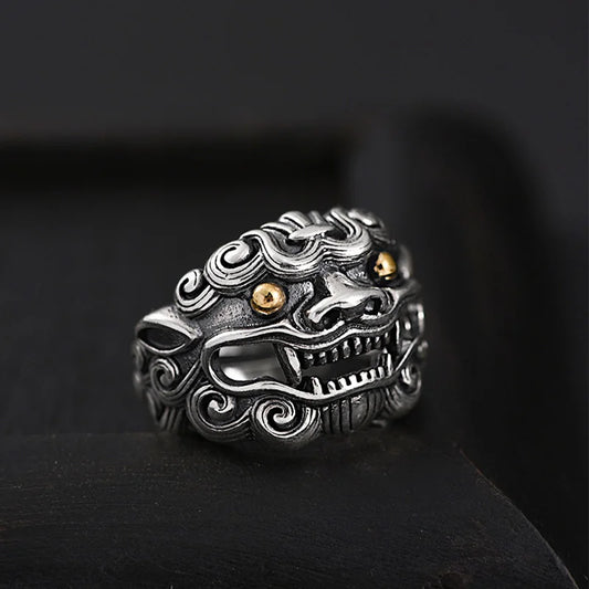 Bague Gardien Tang au yeux d'or inspirée de la mythologie chinoise