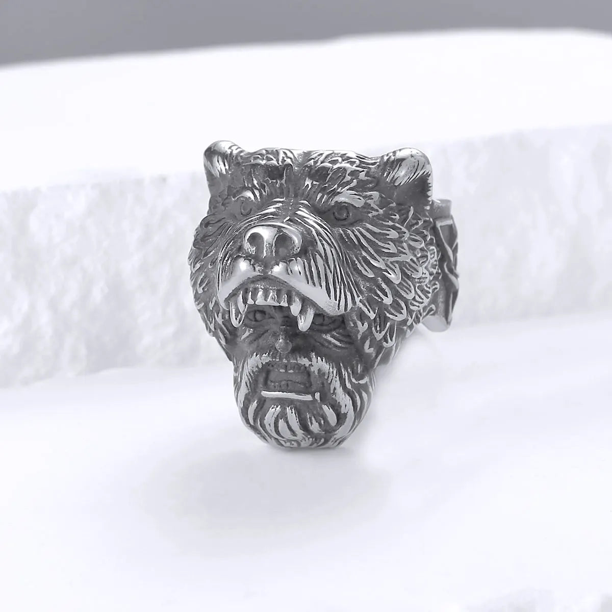 Viking Bear Head Warrior Ring Men's Bicycle Personality Creative Temperament Stainless Steel Ring Jewelry Gift Wholesale