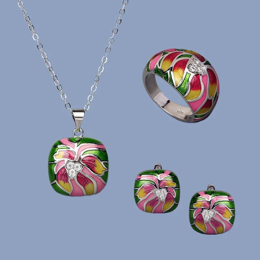 Set bijoux fleurs élégante Bague/Boucle d'oreilles/Pendentif Fait main
