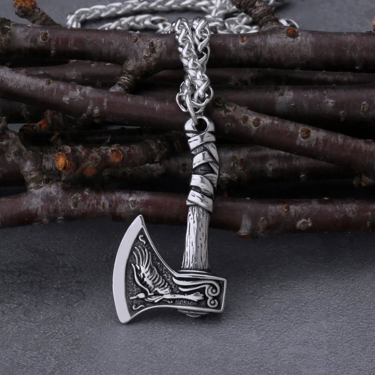 Pendentif Hache Viking Wolf&Crow