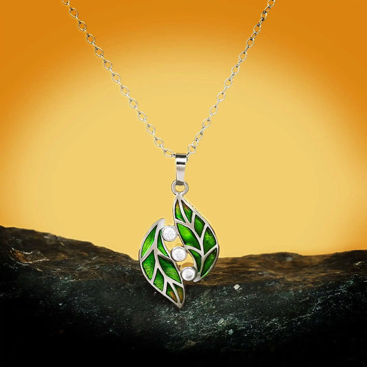Pendentif Double feuille Argent S925&Zirconium