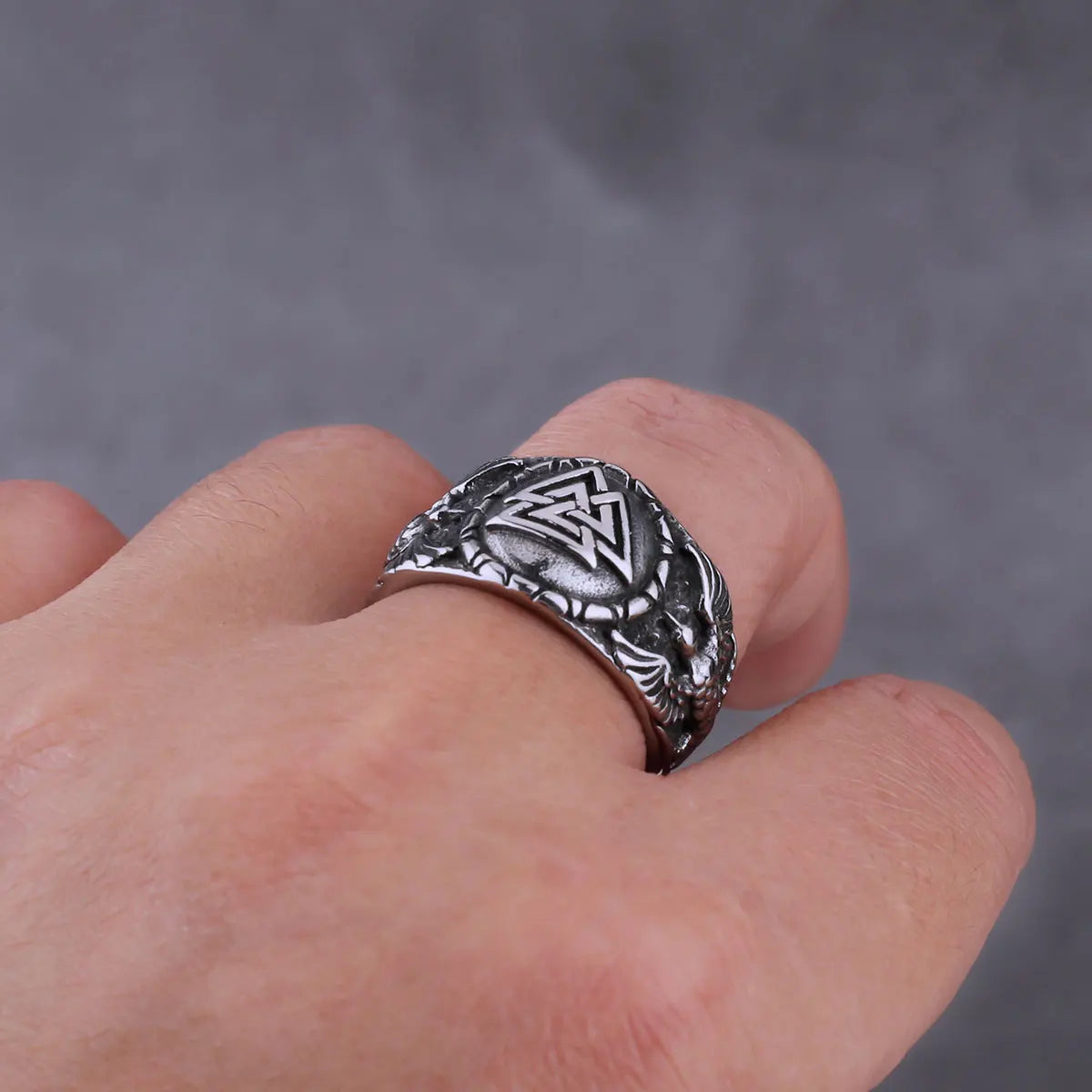 Simple Viking Raven Stainless Steel Men's Ring Odin Retro Trend Punk Triangle Amulet Jewelry Wholesale