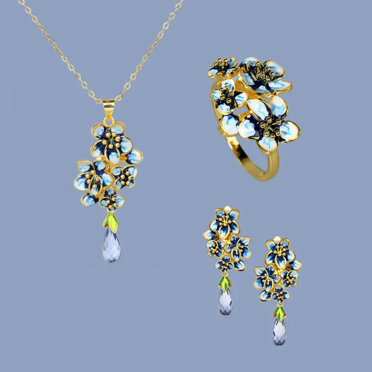 Set Bijoux fleurs de printemps Bague/Boucle d'oreilles/Pendentif