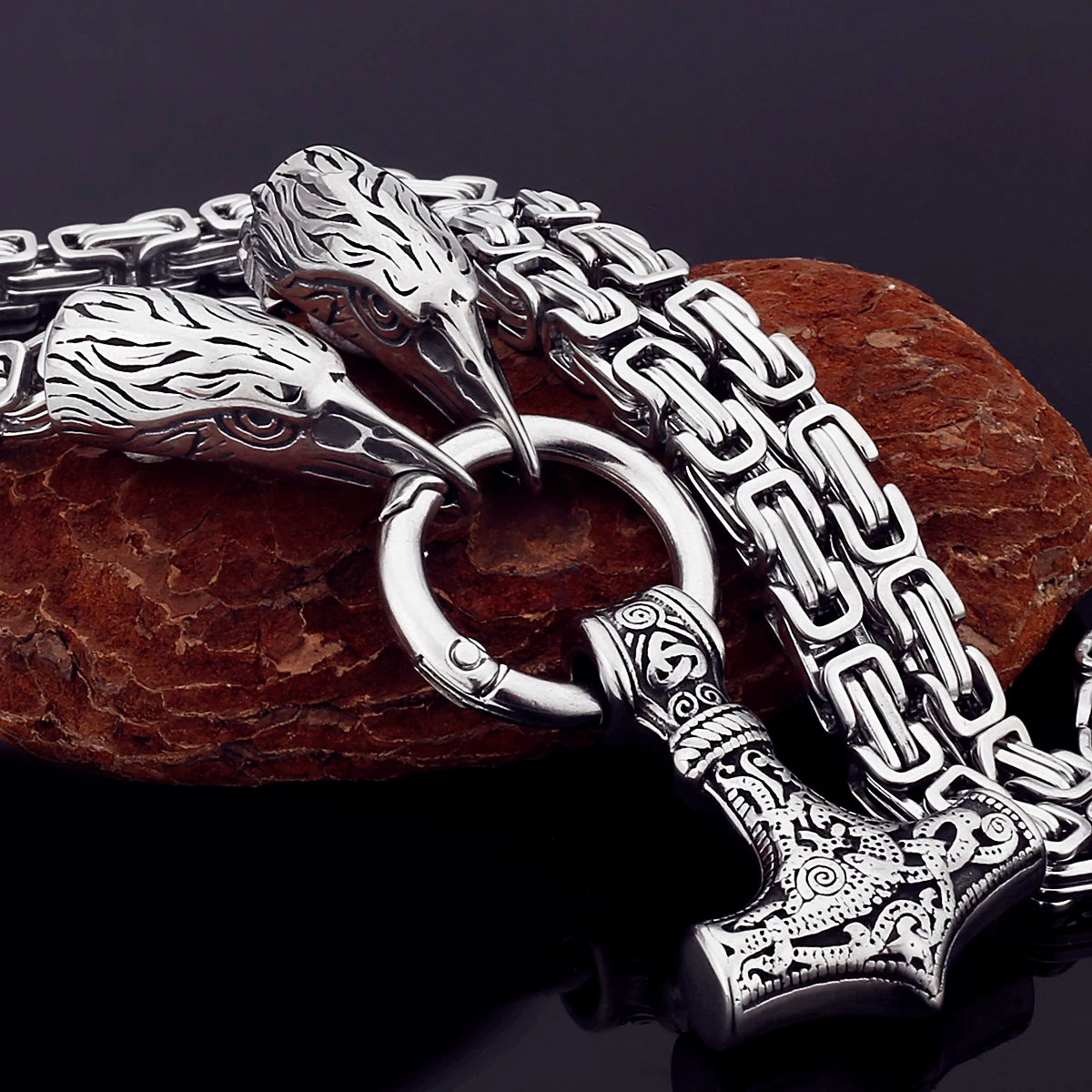 Nordic Celtic Men's Necklace Pendant Viking Wolf Head Stainless Steel Scandinavian Rune Amulet Domineering Biker Jewelry
